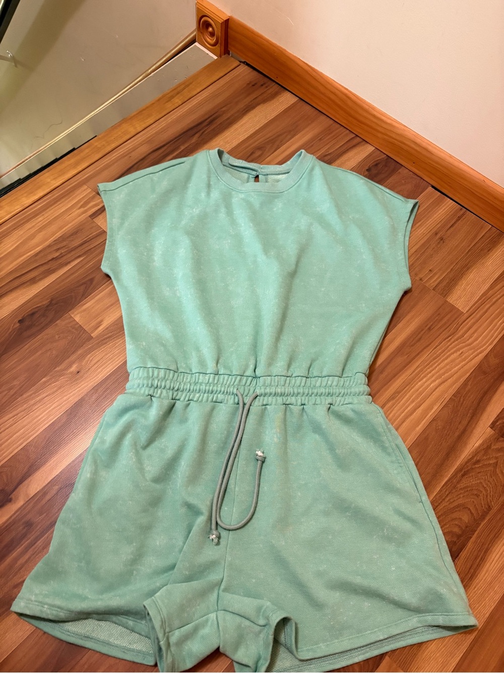 Casual Mint Green Drawstring Waist Romper Dress